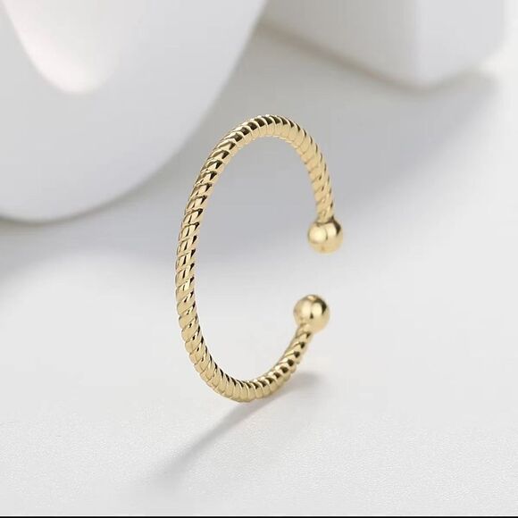 Dainty 14K Yellow Gold Plated Bead Adjustable Minimalist or Stacking Ring.. NEW - Picture 2 of 4